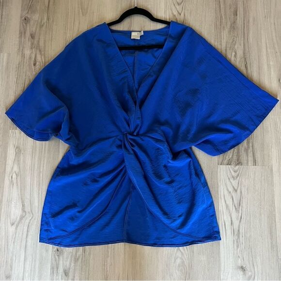 NWOT ASOS CURVE knot front blouse in electric blue sz 14 - Picture 2 of 9